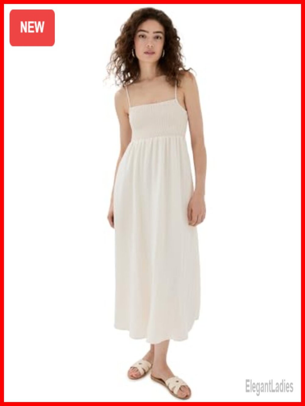 Womens Beachside Midi Dress Smocked Bodice Sleeveless A-Line Casual
